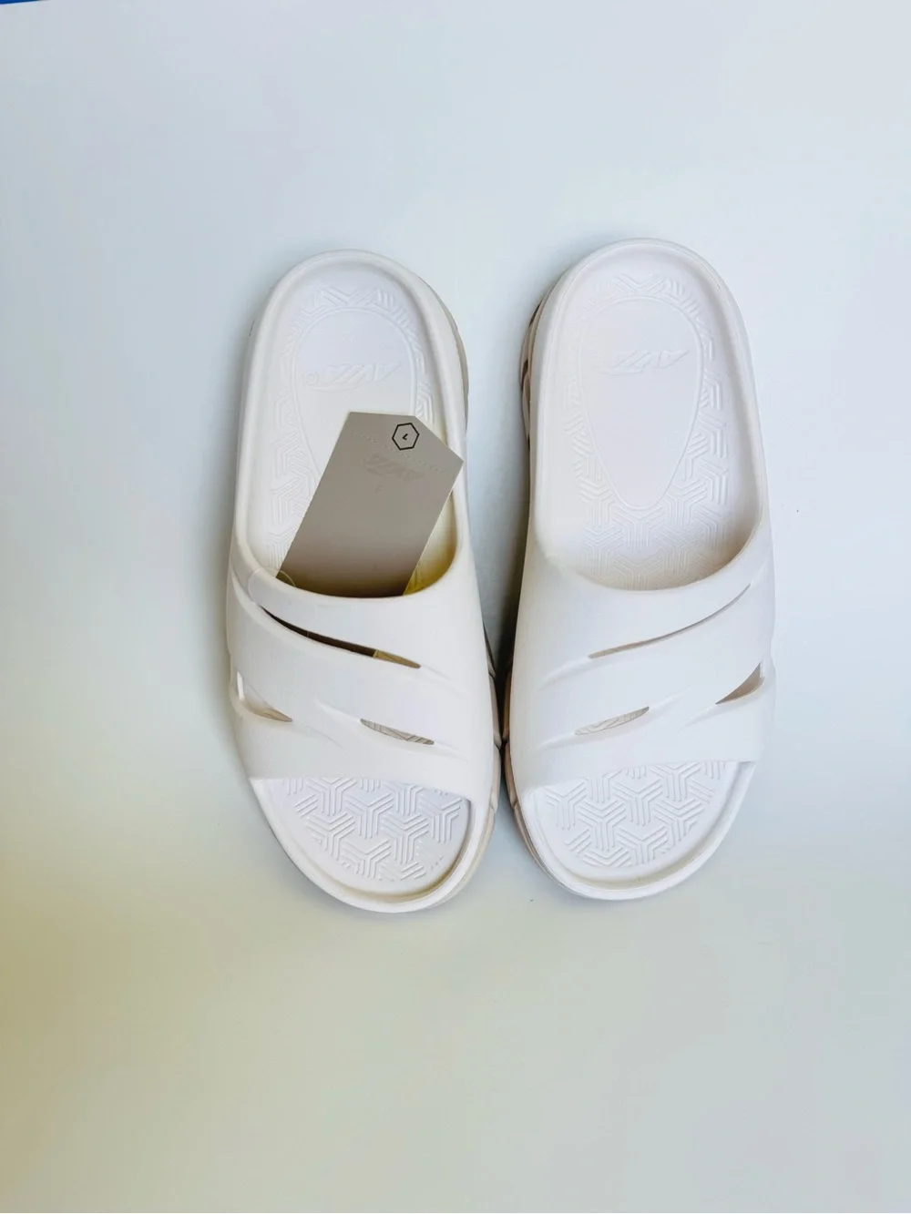 Avia White Slide Sandals with Tan Sole